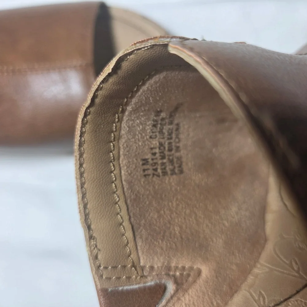 B.O.C. Born Concept Brown Faux Leather Cork Wedge Slide Sandals Womens 11M